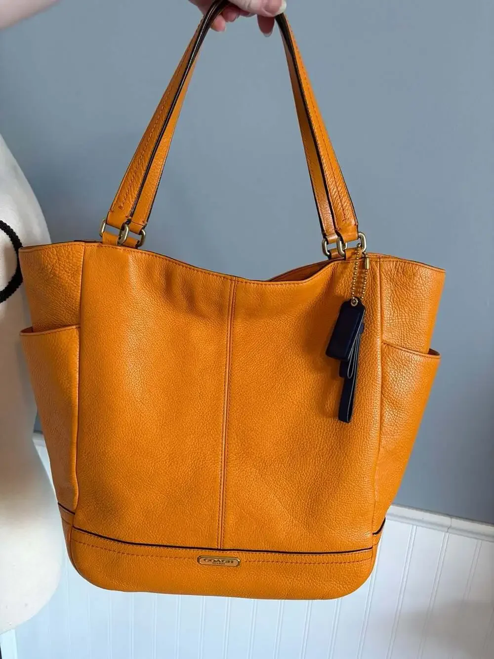 Coach Orange Pebbled Leather Park North South Tote Shoulder Bag